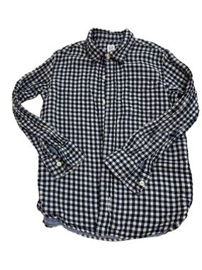 GAP Navy and White Gingham Check Gauze Button-Down Shirt Boys M 8-9 Super soft
